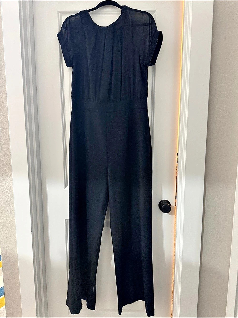 Vince Camuto Chiffon Short Sleeve Stretch Crepe Jumpsuit Black 16W